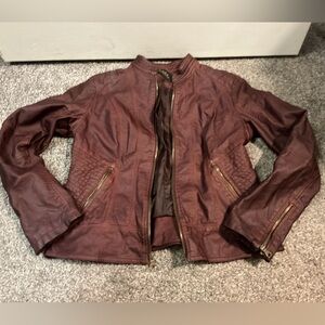Dark Red Leather GUESS moto jacket size large